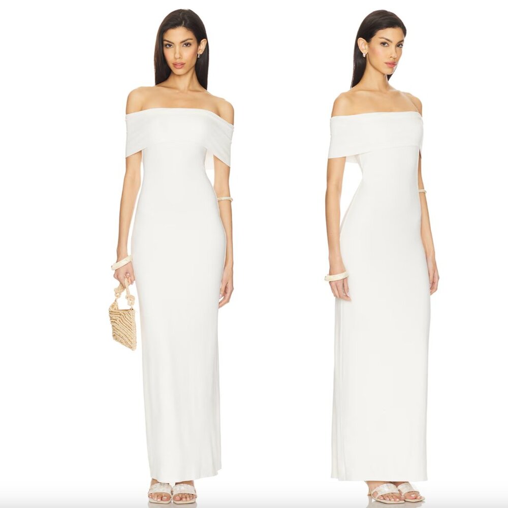 NEW ALL THE WAYS Sienna Maxi Dress in White Off Shoulder Bridal Wedding Sundress
